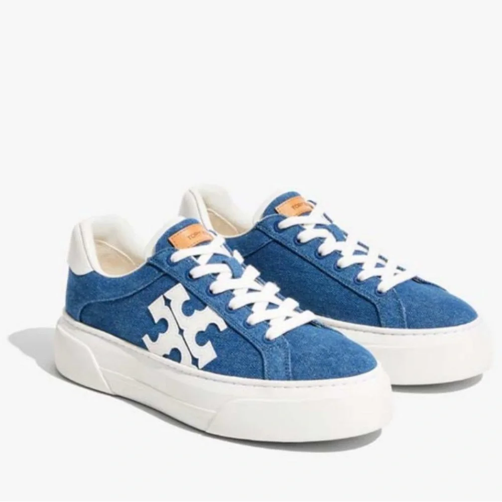 Tory Burch Signature T-Logo Color Block Platform Leather Sneaker Shoes - Picture 1 of 1